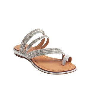 CG SHOES Womens Silver Toe-Loop Harmonie Round Toe Wedge Slip On Slide Sandals 8